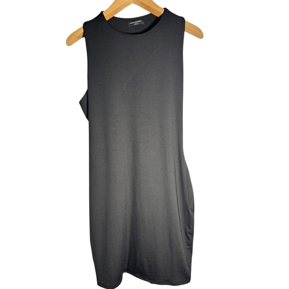 Naked Wardrobe Metallic‎ Hourglass Midi Dress Black 1X Bodycon Side/Back Cutout